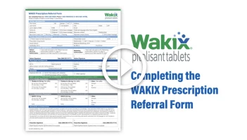 Video thumbnail for instructions on completing the WAKIX Prescription Referral Form